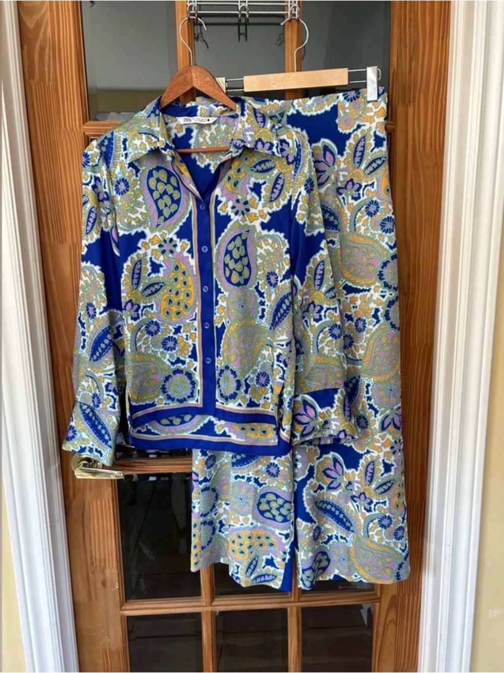 Zara Blue Paisley Print Top with Yellow & Pink Accents